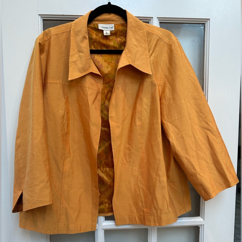 Coldwater Creek Satin Chic Golden Tangerine Blazer Jacket Open Front Size XL